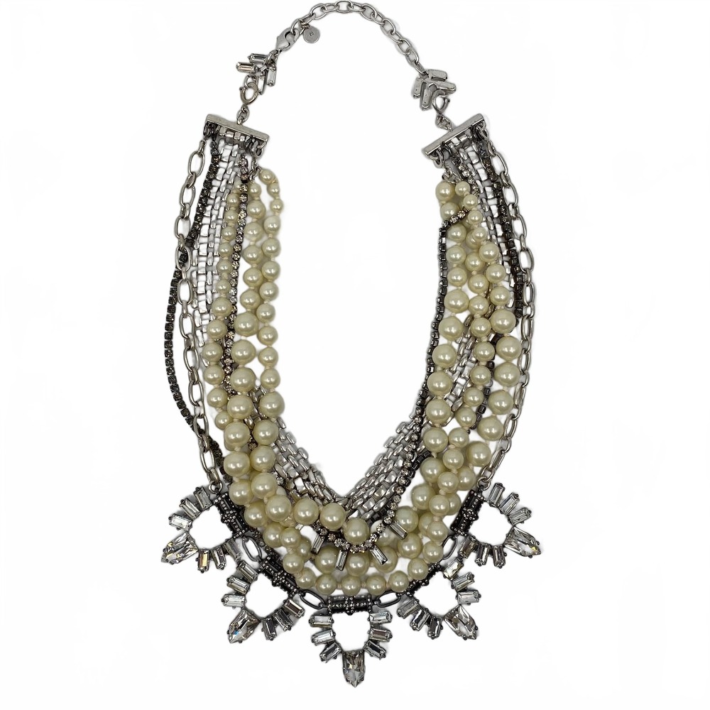 Stella & Dot Silver Cream Faux Pearl Layered Necklace | OS